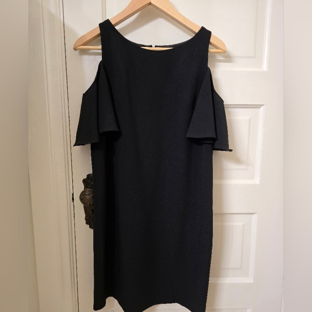 Cynthia Rowley Womens Shift Dress Size 8 Black Scoop Neck Cold Shoulder